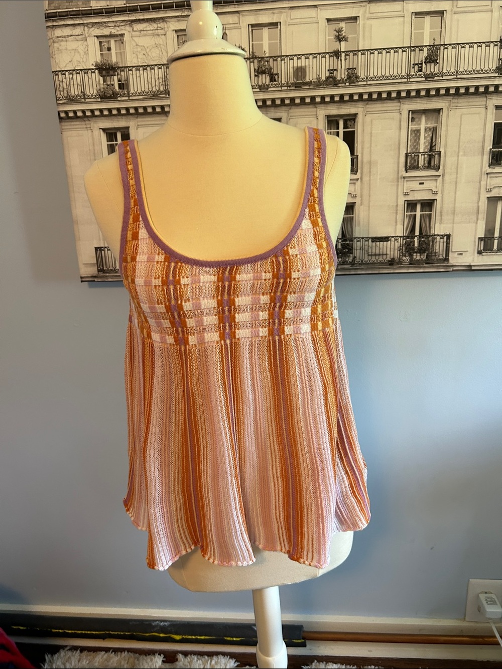 Mauve Pink & Orange Striped Swing Tank